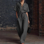 Stand Collar Sleeveless Casual Loose Cotton And Linen Jumpsuit