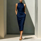 Women'S Elegant Sleeveless Slim Fit Hip-Covering Mid-Length Dress