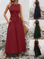 Sleeveless Wrap‑Tie Waist Maxi Dress