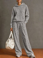 Leopard Print Hooded Top & Wide Leg Pants 2 Piece Tracksuit Set