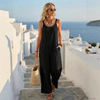 🌟 Premium Linen-Blend Sleeveless Wide-Leg Jumpsuit