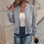 Herringbone Textured Zip‑Up Bomber Knit Jacket
