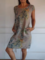 Women'S Botanical Print Cap‑Sleeve Midi Dress