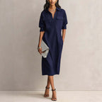 Utility Pocket Half Placket Midi Shirt Dress
