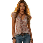 Blush Floral Ruffled Chiffon Blouse