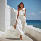 Santorini Embroidered One-Shoulder Maxi Dress
