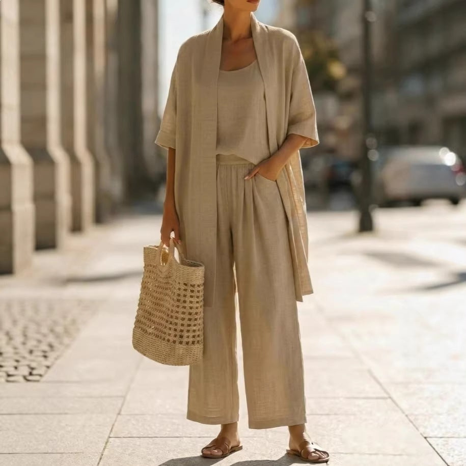 Women Linen-Blend Three-Piece Casual Set