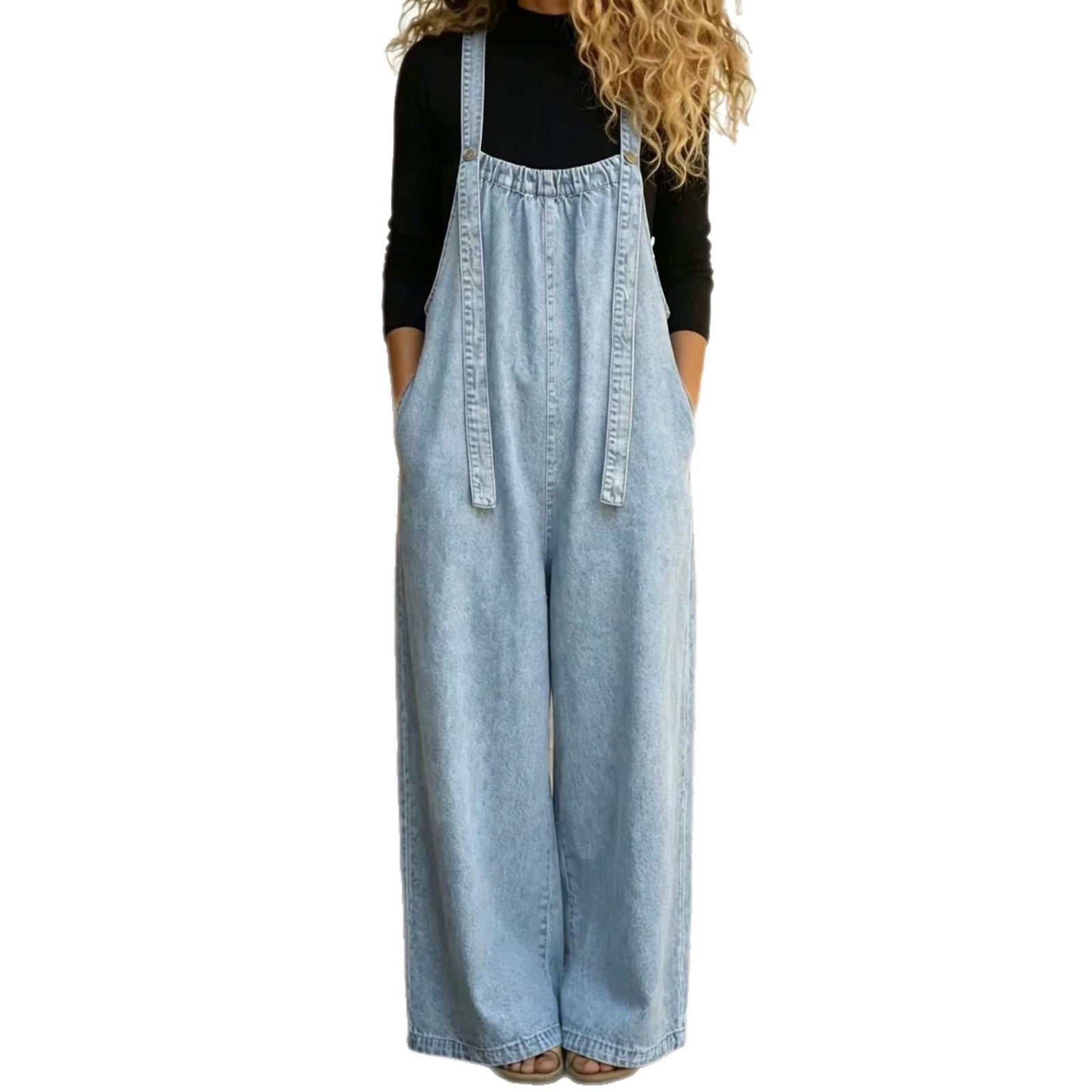 Vintage Washed Wide Leg Denim Overalls