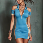 Cold Shoulder Half-Zip Polo Bodycon Mini Dress