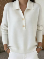 Knitted Lapel Half Placket Button Loose Casual Sweater