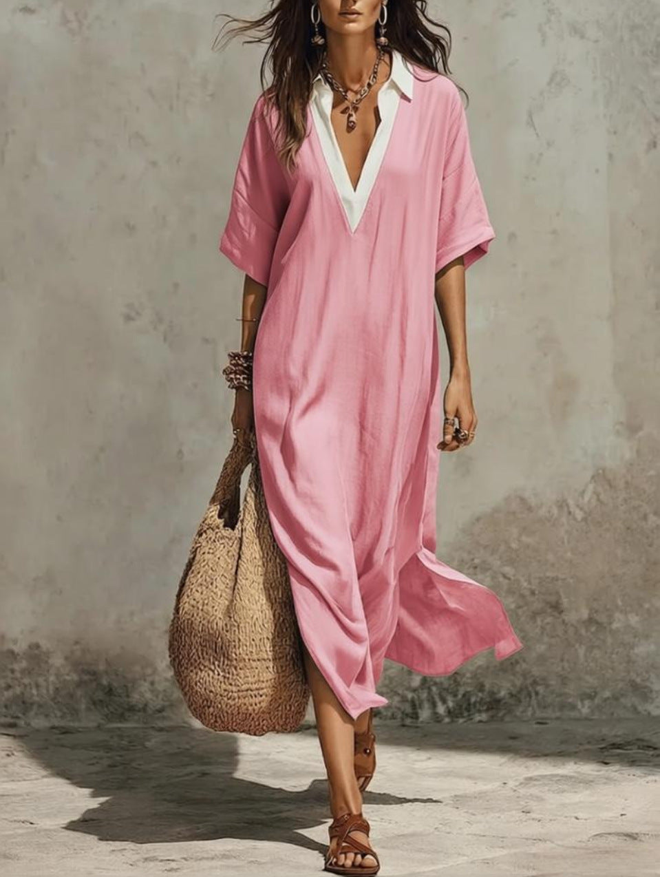 New Casual Bohemian Style Deep V-Neck Long Skirt