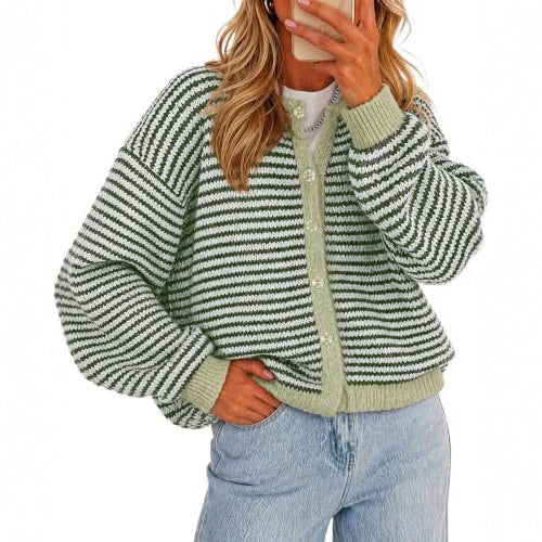 Striped Knit Button Cardigan