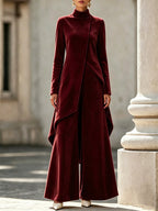 Velvet Asymmetrical Turtleneck Two-Piece Set