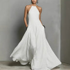 Cotton And Linen Blend Simple Backless Sleeveless Long Dress