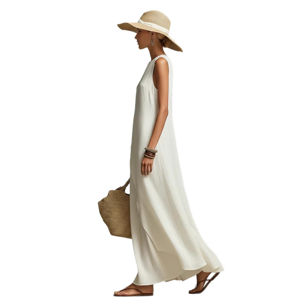 Sleeveless Asymmetrical Linen Maxi Dress