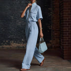 Stand Collar Sleeveless Casual Loose Cotton And Linen Jumpsuit