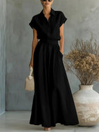 Spring And Summer Fashion Casual Solid Color Shirt Wide-Leg Pants Two-Piece Set