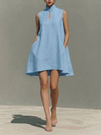 Modern Qipao-Inspired Linen Shift Dress
