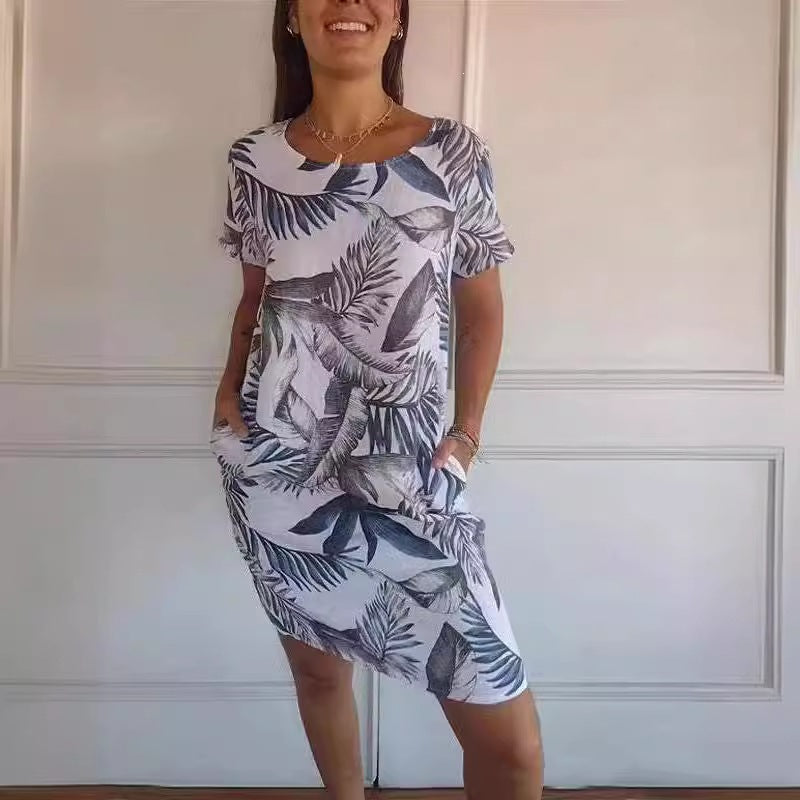 Women'S Botanical Print Cap‑Sleeve Midi Dress