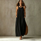 Textured Sleeveless Round Neck Pocketed Maxi Tent Dress