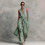 Casual Lace-Up Sleeveless Cotton Blend Jumpsuit