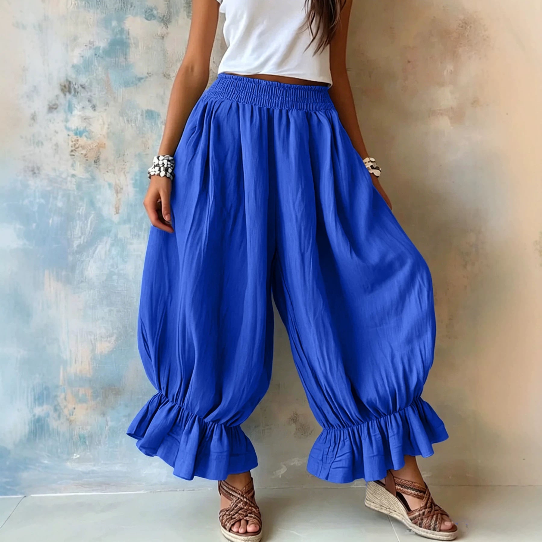 Crinkled Textured Balloon Harem Pants