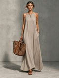 Textured Sleeveless Round Neck Pocketed Maxi Tent Dress