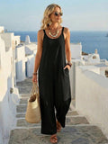 🌟 Premium Linen-Blend Sleeveless Wide-Leg Jumpsuit