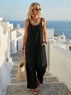 🌟 Premium Linen-Blend Sleeveless Wide-Leg Jumpsuit