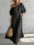 Effortless Off-Shoulder Linen-Blend Maxi Dress