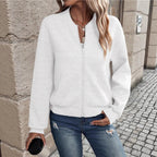 Herringbone Textured Zip‑Up Bomber Knit Jacket