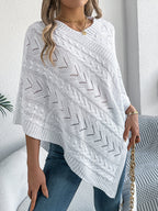 Cable Knit Hollow Out V-Neck Poncho Sweater Cape