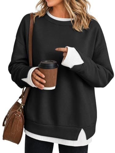 Women’s Oversized Contrast Rib Cuff Layered Look Pullover