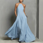 Cotton And Linen Blend Simple Backless Sleeveless Long Dress