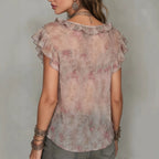 Blush Floral Ruffled Chiffon Blouse