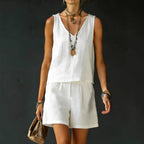 Casual V-Neck Sleeveless Top & Shorts Set