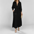 Women Collared Waist‑Tab Shirt Maxi Dress