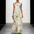 Vintage Lily Floral Color Block Maxi Gown