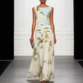 Vintage Lily Floral Color Block Maxi Gown