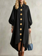 Balloon Sleeve Shirt Dress with Asymmetrical Hem