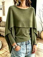 Cape Overlay Mock Two‑Piece Long Sleeve Knit Top