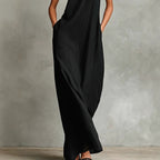 Sleeveless High Neck Linen Maxi Shift Dress