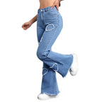 Light Blue Stretch Denim with Frayed Heart Patches