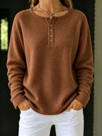 Relaxed Henley Knit Sweater