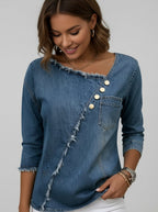 Asymmetric Frayed Denim Top