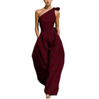 Sleeveless Slanted Shoulder Waist Jumpsuit