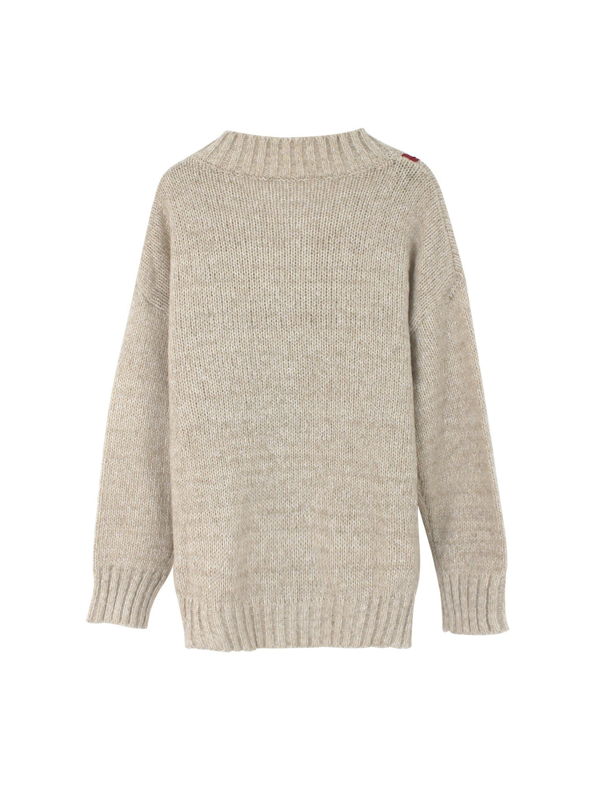 Beige V Neck Long Sleeve Red Bow Graphic Knit Sweater