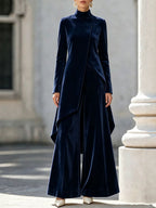 Velvet Asymmetrical Turtleneck Two-Piece Set