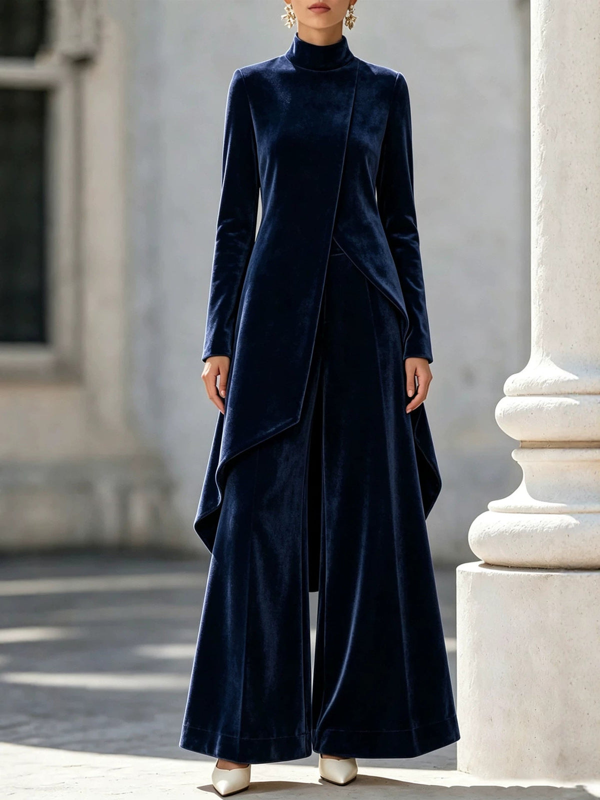 Velvet Asymmetrical Turtleneck Two-Piece Set