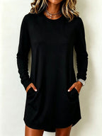 Women's Crew Neck Long Sleeve Pocket T‑Shirt Mini Dress